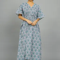 HANDICRAFT PALACE Ethnic Motifs Printed Pure Cotton Maxi Kaftan Nightdress-image-46