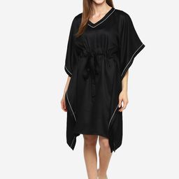shopbloom Women Black Solid Cotton Kaftan Nightdress-image-42