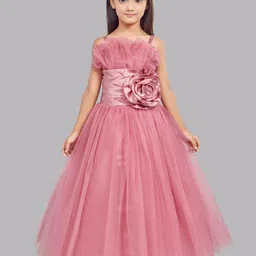Pink Chick Girls Shoulder Straps Ruffled Net Fit & Flare Maxi Dress-image-83