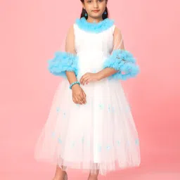 BAESD Girls Floral Self Design Net Puff Sleeves Fit & Flare Maxi Dress-picture-10