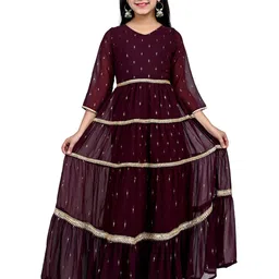 BAESD Embellished Gotta Patti Print Net Fit & Flare Maxi Dress-image-84