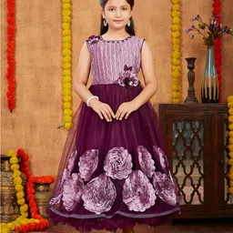 Aarika Girls Floral Net Fit & Flare Maxi Dress-33