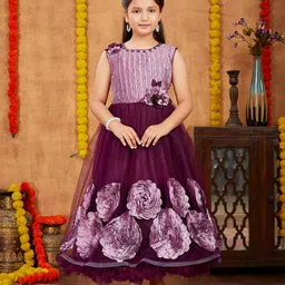 Aarika Girls Floral Net Fit & Flare Maxi Dress-32