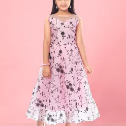 BAESD Girls Floral Printed Net Fit & Flare Maxi Dress-image-31