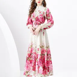 JC Collection Floral Printed Mandarin Collar Maxi Dress-picture-43