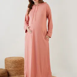 The Kaftan Company Long Sleeves Hooded Maternity A-Line Maxi Dress-image-73