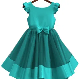 BAESD Kids-Girls Round Neck Flutter Sleeve Satin Opaque Fit & Flare Knee Length Dress-image-27