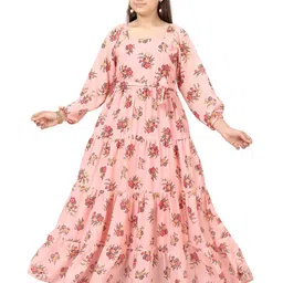 BAESD Girls Floral Printed Square Neck Puff Sleeves Fit & Flare Maxi Dress-picture-27