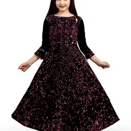 BAESD Girls Round Neck Sequined Velvet Fit & Flare Maxi Dress-image-60