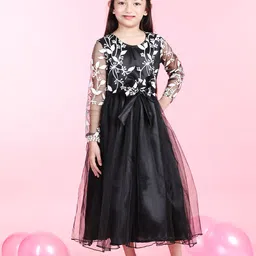Cutiekins Girls Round Neck Embroidered Flared Floral Net Fit & Flare Midi Dress-picture-16