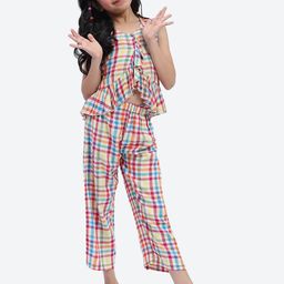 ShilpShakti Girls Checked V-Neck Ruffles Top & Trouser-image-17