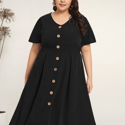 wild U Plus Size V-Neck Casual Fit & Flare Midi Dress-image-89