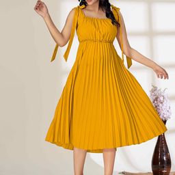 TextileNow Women Pleated Shoulder Tie-ups Dress-image-19