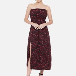 BAESD Maroon Abstract Printed Off-Shoulder A-Line Midi Dress-image-24