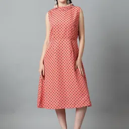 Kotty Polka Dot Printed High Neck Sleeveless Fit & Flare Midi Dress-picture-54