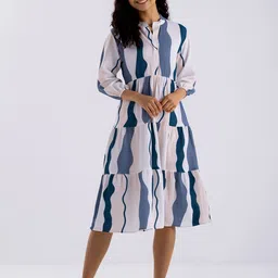 AASK Abstract Printed Tiered Crepe Fit & Flare Midi Dress-picture-12
