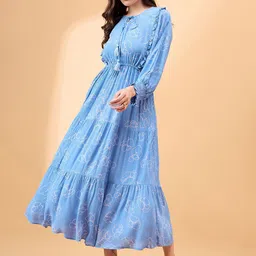 all about you Floral Printed Cuffed Sleeve Tiered Fit & Flare Midi Dress-image-2