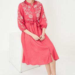 max Tie-Up Neck Puff Sleeve Fit & Flare Midi Dress-picture-33