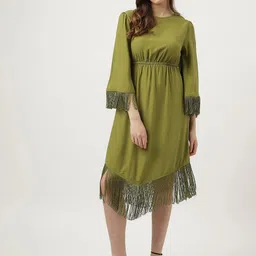 Marks & Spencer Flared Sleeves Fringed Fit & Flare Midi Dress-15