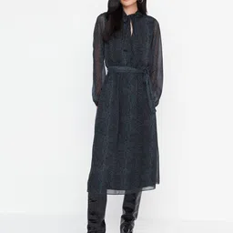 Trendyol Animal Printed Keyhole Neck Cuffed Sleeves A-Line Dress With Belt-picture-16