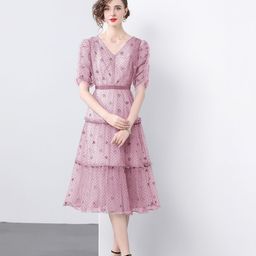 JC Collection Women Puff Sleeve Fit & Flare Tiered Midi Dress-image-74
