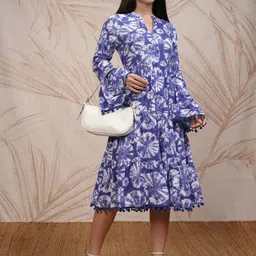 Vishudh Women Printed Bell Sleeve Fit & Flare Midi Dress-image-77