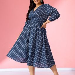 Bani Women Ethnic Motifs Printed Smocked Waist Puff Sleeve Fit & Flare Midi Dress-image-79