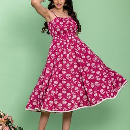 KASYA Floral Print Fit & Flare Midi Dress-image-35