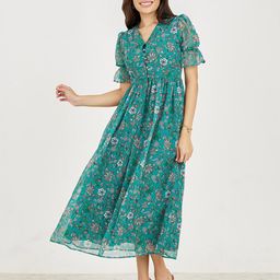 Styli Women Floral Print V Neck A-Line Maxi Dress-image-68