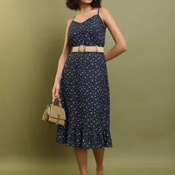 Tokyo Talkies Navy Blue Floral Printed A-Line Midi Dress-image-73