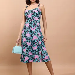 Tokyo Talkies Floral Printed Sleeveless Fit & Flare Midi Dress-image-93