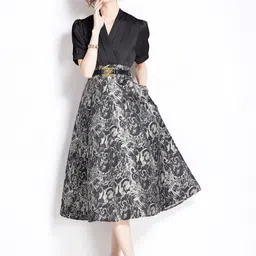 JC Collection Printed Puff Sleeves Fit & Flare Midi Dress-picture-28