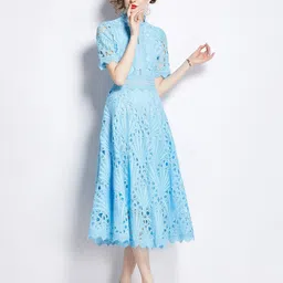 JC Collection Floral Self Design Mandarin Collar Fit & Flare Midi Dress-image-88
