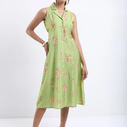Vishudh Spread Collar Floral Printed Tie Up A-Line Midi Dress-picture-16