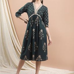 Vishudh V-Neck Floral Printed Sequined Fit & Flare Ethnic Dress-image-56
