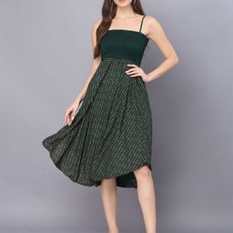 Vastralay Geometric Printed Smocked Detailed Shoulder Straps A-Line Dress-image-40