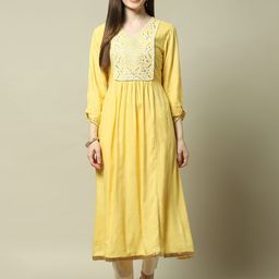 Rangriti V Neck Slit Sleeves Fit & Flare Midi Dress-picture-43