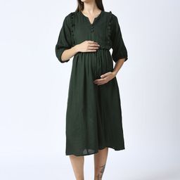 Mom For Sure by Ketki Dalal Puff Sleeves Maternity Fit & Flare Midi Dress-image-42
