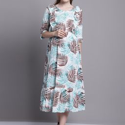 Feel Clath Tropical Printed Maternity Fit & Flare Midi Dress-image-59