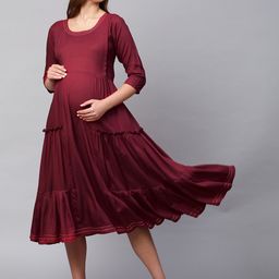Aanyor Tiered Gathers Details Maternity Fit & Flare Dress-picture-30