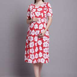 Feel Clath Floral Print Puff Sleeve Maternity Fit & Flare Midi Dress-image-76