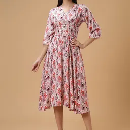 Bani Women Floral Print Puff Sleeves Smocked Liva Fit & Flare Midi Dress-picture-7