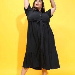 Oxolloxo Plus Size Shirt Collar Maxi Dress-image-29