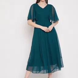 HELLO DESIGN V-Neck Flared Sleeve Georgette Fit & Flare Midi Dress-image-62