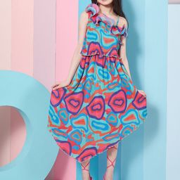 pspeaches Girls Abstract Printed One Shoulder Georgette Fit & Flare Midi Dress-picture-14
