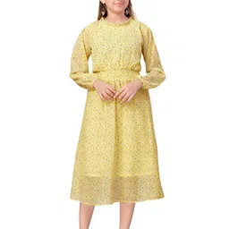 BAESD Girls Floral Printed Round Neck Smocked Georgette Fit & Flare Midi Dress-picture-15