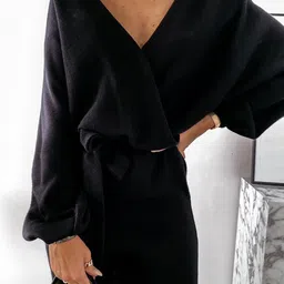 StyleCast Black V-Neck Fit & Flare Mini Dress-picture-48