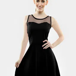 DressBerry Black Round Neck Cut-Outs Fit & Flare Cotton Mini Dress-image-39