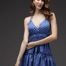 BAESD Polka Dots Printed Halter Neck A-Line Dress-picture-27
