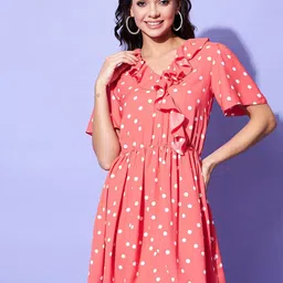StyleStone Polka Dots Printed Ruffled Fit & Flare Mini Dress-picture-12